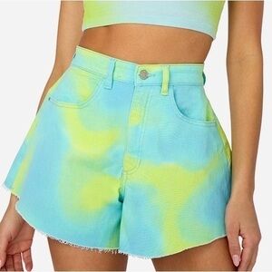 WeWoreWhat Shorts Flare Bell Shorts Denim Tie Dye